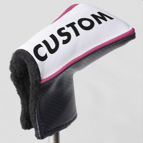 Personalized custom golf headcover for putter club with PINK piping trim Personalized custom golf headcover for putter club with PINK piping trim.