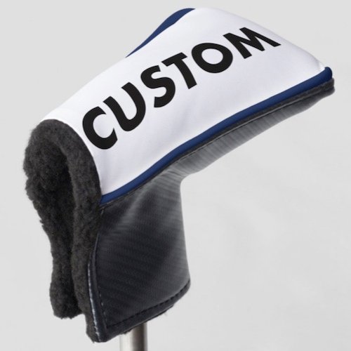 Personalized custom golf headcover for putter club with ROYAL BLUE piping trim Personalized custom golf headcover for putter club with ROYAL BLUE piping trim.