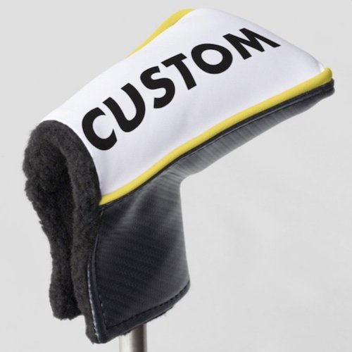Personalized custom golf headcover for putter club with YELLOW piping trim Personalized custom golf headcover for putter club with YELLOW piping trim.