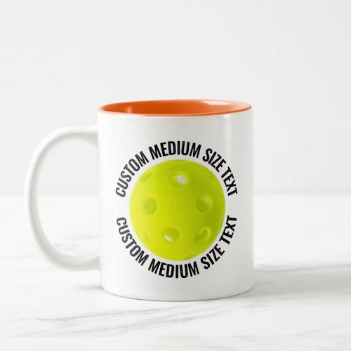 Pickleball Ball & Medium Text ORANGE 11oz Custom Two-Tone Mug Pickleball Ball & Medium Text ORANGE 11oz Custom Two-Tone Mug.
