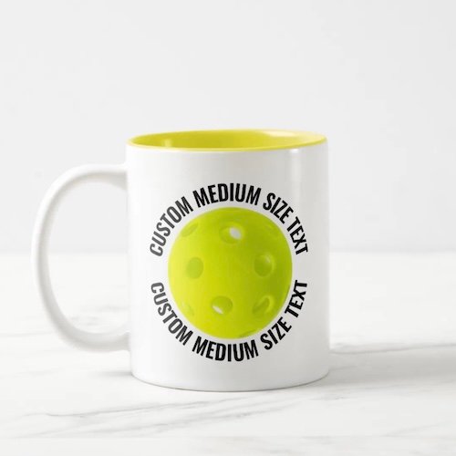 Pickleball Ball & Medium Text YELLOW 11oz Custom Two-Tone Mug Pickleball Ball & Medium Text YELLOW 11oz Custom Two-Tone Mug.
