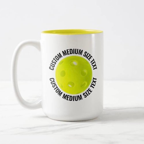 Pickleball Ball & Medium Text YELLOW 15oz Custom Two-Tone Mug Pickleball Ball & Medium Text YELLOW 15oz Custom Two-Tone Mug.