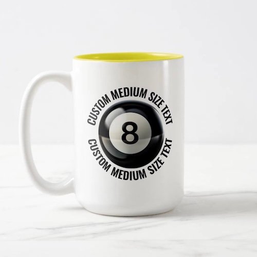 Pool 8 Ball & Medium Text YELLOW 15oz Custom Two-Tone Mug.