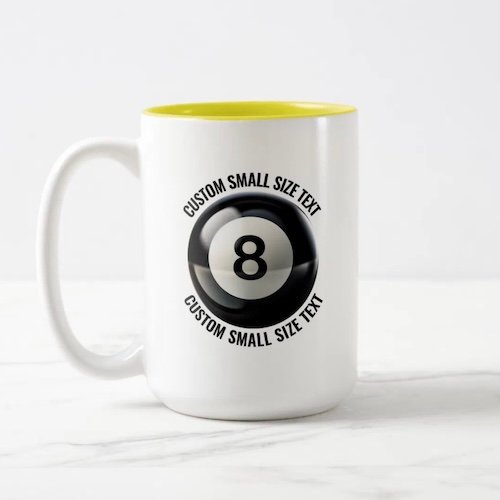 Pool 8 Ball & Small Text YELLOW 15oz Custom Two-Tone Mug.