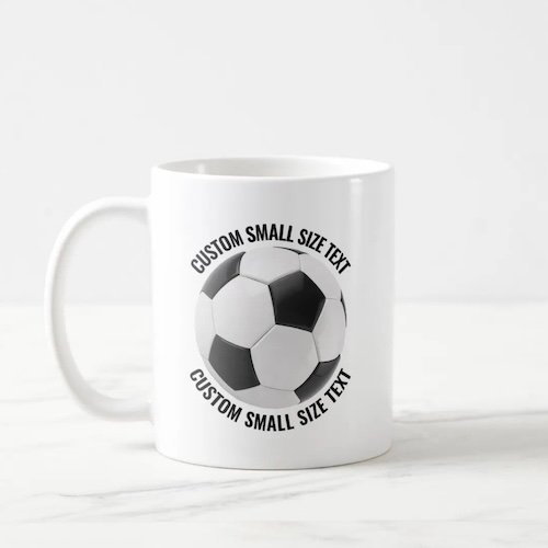 Small Size Text 11oz White Personalized Soccer Mug.