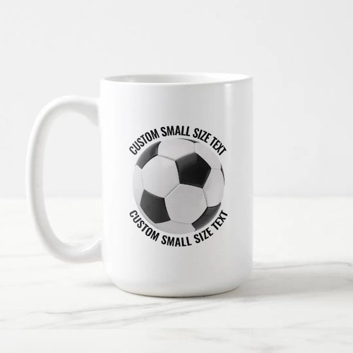 Small Size Text 15oz White Personalized Soccer Mug.