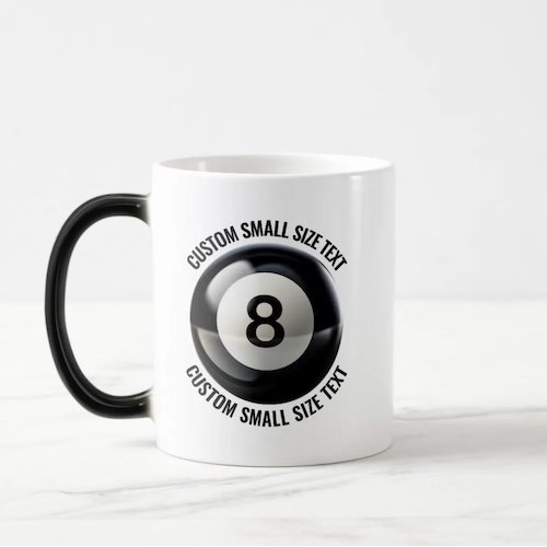 Small Text 11oz Magic Heat Changing Personalised 8 Ball Mug.