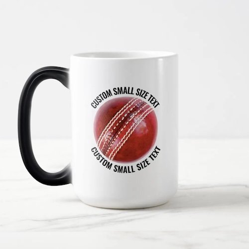 Small Text 15oz Magic Heat Changing Personalised Cricket Mug.