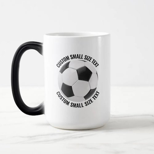 Small Text 15oz Magic Heat Changing Personalized Soccer Mug.
