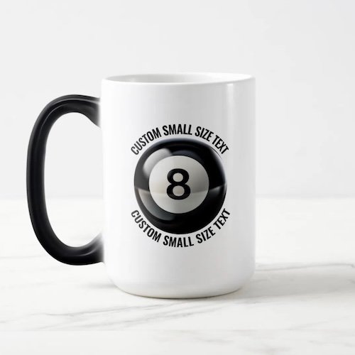 Small Text 15oz Magic Heat Changing Personalised 8 Ball Mug.