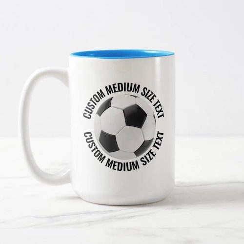 Soccer Ball & Medium Text LIGHT BLUE 15oz Custom Two-Tone Mug.