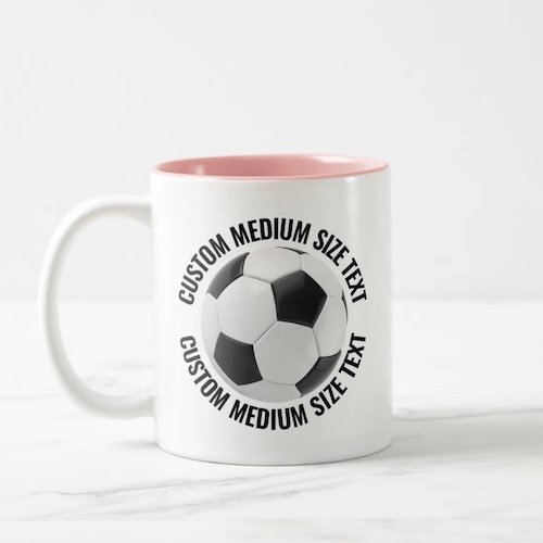 Soccer Ball & Medium Text PINK 11oz Custom Two-Tone Mug.