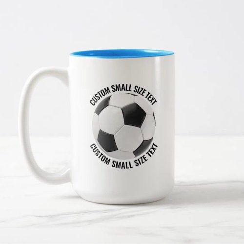 Soccer Ball & Small Text LIGHT BLUE 15oz Custom Two-Tone Mug.