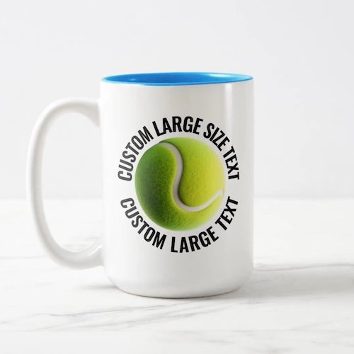 Tennis Ball & Large Text LIGHT BLUE 15oz Custom Two-Tone Mug.