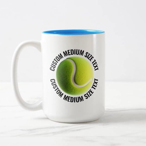Tennis Ball & Medium Text LIGHT BLUE 15oz Custom Two-Tone Mug.