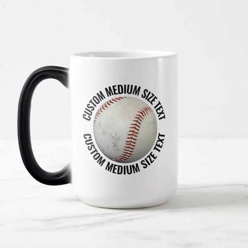 Medium text 15oz magic heat changing personalised baseball mug.