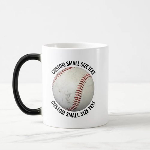 Small text 11oz magic heat changing personalised baseball mug.